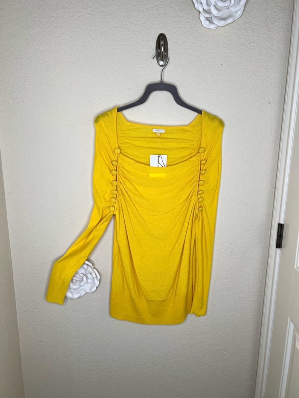 NTM Anthro Leifsdottir Marigold Draped Cowl Sweater Button Detail Boho Artsy L - Picture 2 of 16